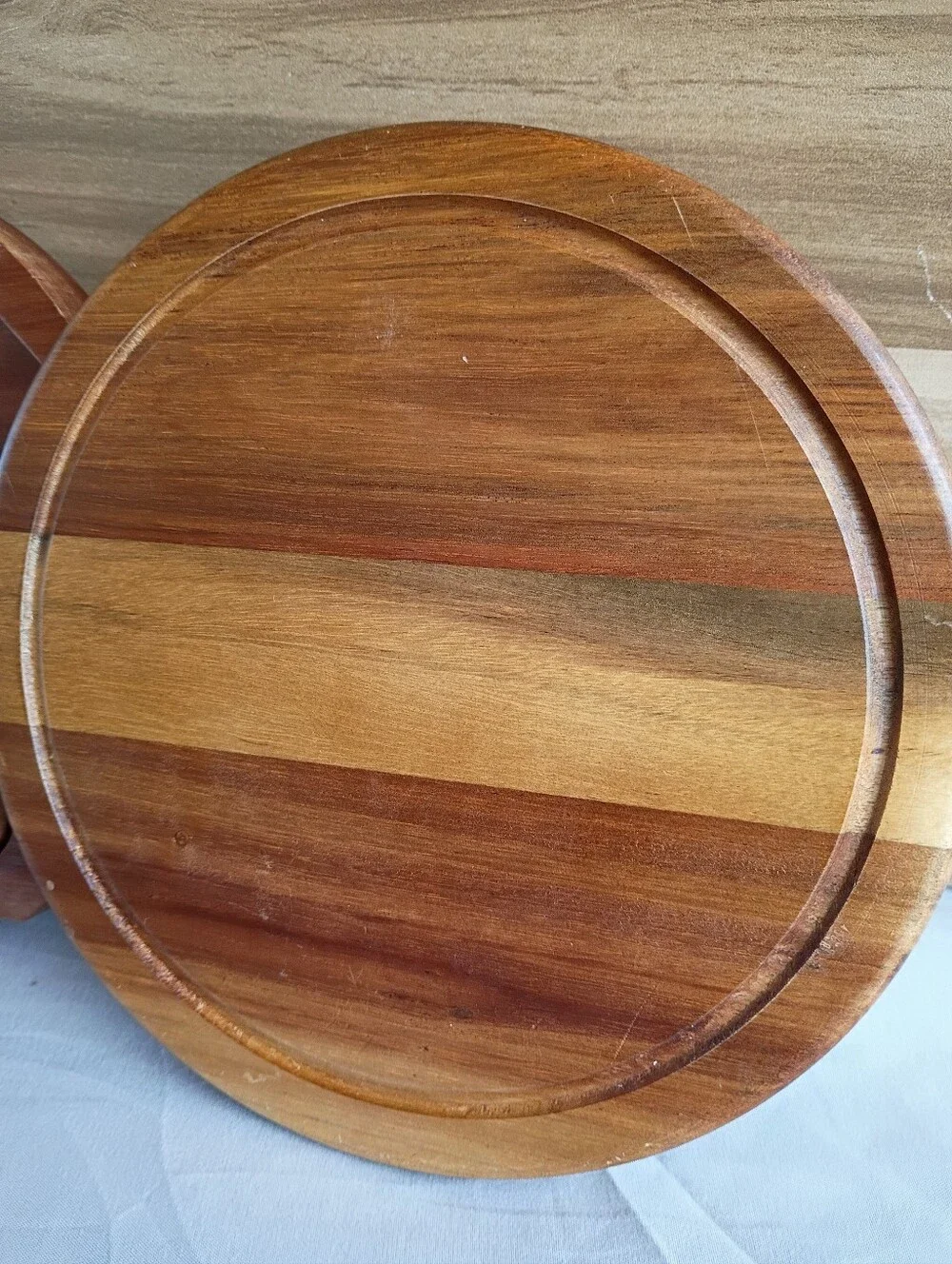 Wooden Round Cheese Board Set with Knife Trio - Natural Brown